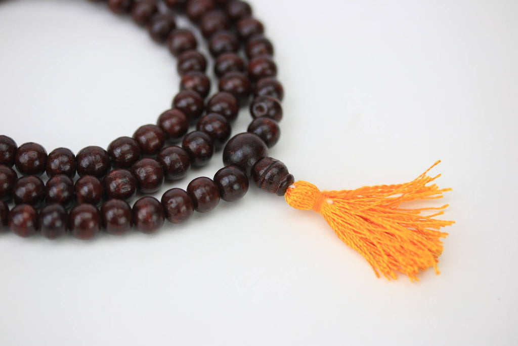 IS4A 8mm Red (Rosewood) Wood Japa Mala Beads Necklace Beads 108 + 1 Hand  Knotted Meditation Prayer