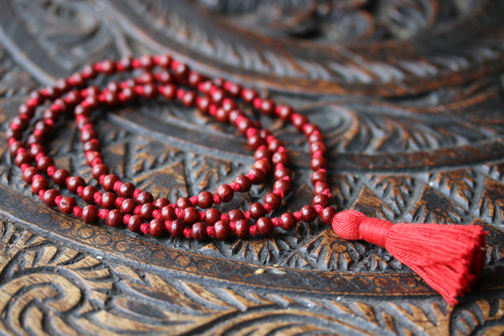 Red Sandalwood knotted japa mala 108+1 guru beads - Handmade Red Chand –  EkPuja Ltd