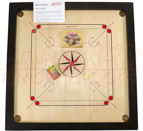 EkPuja Starter Carrom 32 x 32 Set with Board, Coins and Striker 4 mm