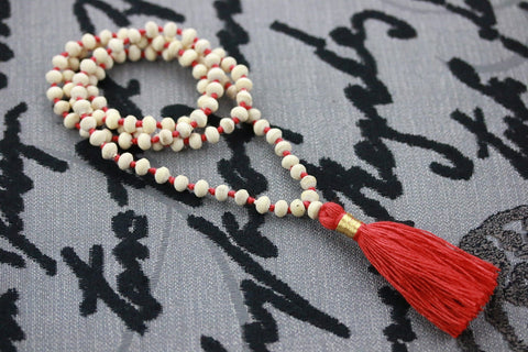 Natural Neem tree beads handmade mala 108+1 beads long Tassel