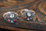 Tibetan silver/Rhinestones/Handmade Toe Ring/ Indian Toe rings/ Diamonte Toe Ring set/ PAIR