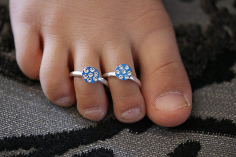 Diamonte Crystal Blue Bollywood Indian Vintage Toe Ring Adjustable Pair