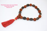 Rudraksha Beads and Lotus Beads Handmade Bracelet wristband Yoga Meditation bracelet with red Tassel Handmade