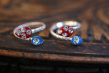 Diamonte Crystal Blue And Red Bollywood Indian Vintage Toe Ring Adjustable Pair