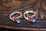 Diamonte Crystal Blue And Red Bollywood Indian Vintage Toe Ring Adjustable Pair