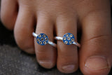 Diamonte Crystal Blue Bollywood Indian Vintage Toe Ring Adjustable Pair