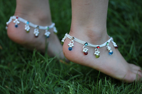 Stunning Anklet- Multi coloured Gems Anklet bells - Bollywood Anklet payal - multi colour Diamonte Anklets - Indian wedding Kids Girls payal