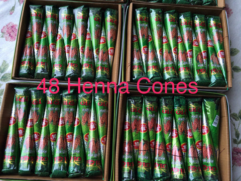 Dark Brown Henna Cone 100% Herbal Hena Menandi Cone Temporary Body Tattoo Art 48 Henna Cone ( 48 henna cone in box)