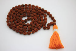 8mm Rudraksha Mala 108+1 Beads with long Orange Tassel Hindu Yoga Meditation Rudraksha Mala