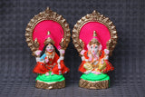 Laxmi Ganesh clay statue hand painted - handmade laxmi ganesh statue pair - handpainted laxmi ganesh with diya pot - diwali gift hindu puja