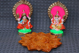 Laxmi Ganesh clay statue hand painted - handmade laxmi ganesh statue pair - handpainted laxmi ganesh with diya pot - diwali gift hindu puja