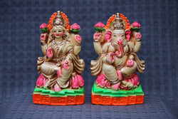Laxmi Ganesh clay statue hand painted - Diwali puja handmade laxmi ganesh statue pair - handpainted  - diwali gift hindu puja