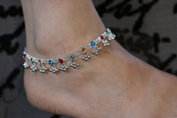 Pair of heavy bell silver tone/ indian Traditional anklets / Indian payal Pair/Christmas gift/ankle bracelet/Multi coloured gems anklets