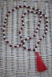 Red Tulsi Holy Basil Hand Knotted Mala 108 Beads Necklace - Karma Nirvana Meditation 7-8mm Prayer Beads - white and red tulsi meditataion