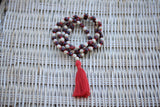 Red Tulsi Holy Basil Hand Knotted Mala 108 Beads Necklace - Karma Nirvana Meditation 7-8mm Prayer Beads - white and red tulsi meditataion
