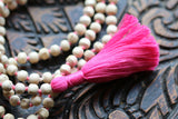 108 Tulsi Holy Basil Hand Knotted Mala Beads Necklace - Karma, Nirvana,Yoga Meditation, 6 mm Prayer Beads -Krishna Prayer necklace pink