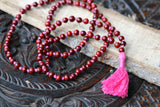 Red Sandalwood knotted japa mala 108+1 guru beads - Handmade Red Chandan japa mala - Yoga Meditation sandalwood mala necklace Pink Tassel