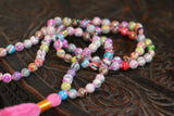 Candy Stripe pink mala - handmade candy stripe necklace fashion jewellery knotted candy necklace pink thread teasel 108 beads mala