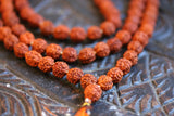 Rudraksha mala 8 mm knotted 108 + 1 prayer beads, Orange Tassel necklace, mens mala india, yoga meditation buddhist tibetan prayer mala