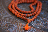 Rudraksha mala 8 mm knotted 108 + 1 prayer beads, Orange Tassel necklace, mens mala india, yoga meditation buddhist tibetan prayer mala
