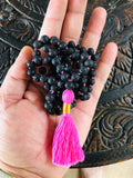 Lava Stone Mala necklace Hand Knotted Necklace Tassel necklace Gift for Meditation Prayer Necklace Healing necklace Pink  108 bead mala