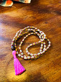 Tulsi handmade pink mala square shape beads knotted tulsi mala pink tassel