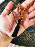 Lord Shiva Rudraksha Japa Mala 108 beads traditional style hand knotted mala purified & blessed - Long Black Tassel / Knots - Tassel Mala
