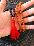 Five face Rudraksha Lawa Stone Mala 108+1 Beads - Handmade 8MM Rudraksha Mala - Rudraksha Japa Mala 8MM - 5 Face Rudraksha Lawa Beads Mala