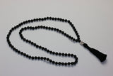 Ekpuja Black Lava Necklace 108 Lava Stone Beads and Lord Ganesh Pendant with Tassel Long Black Silver