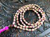 Tulsi handmade pink mala square shape beads knotted tulsi mala pink tassel