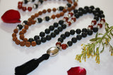 Night of Shiva | 108 Bead Rudraksha & Black Lava Meditation and Japa Mala, Handmade Mala | Fully Knotted | Prayer Beads