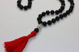 Black Lawa Skull Mala Beads -Black Tassel Long Man&#39;s Necklace - Lava Stone Meditation Mala - 10mm Black Lawa Skull knotted - Natural Jewelry