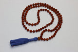 Five face Rudraksha Mala 108+1 Beads - Handmade 8MM Rudraksha Mala - Rudraksha Japa Mala 8MM - Blue Long Tassel knots Mala - Yoga Gift