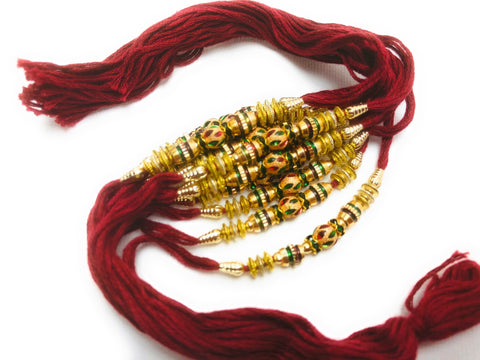 Rakhi handmade EkPuja rakhi maroon colour thread prime rakhi for raksha bandhan wristband set of 12